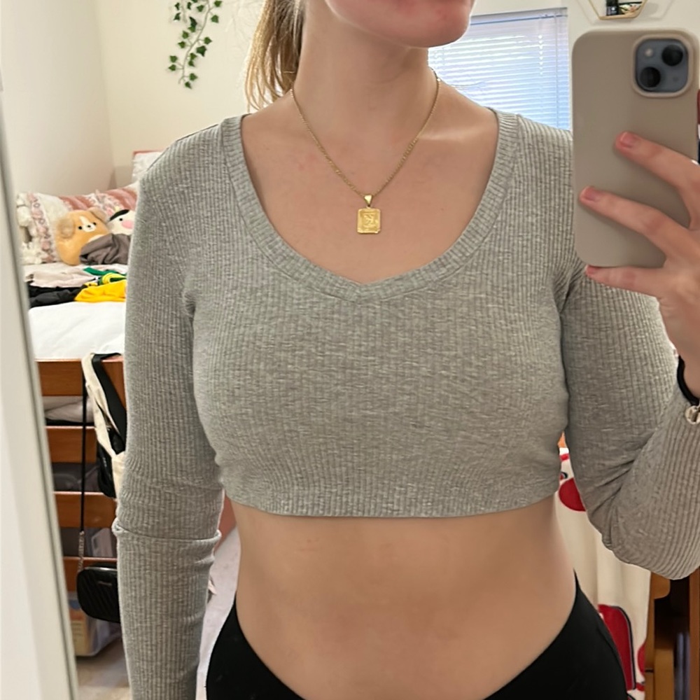 SHEIN Long Sleeve Crop Top- Grey BNWOT